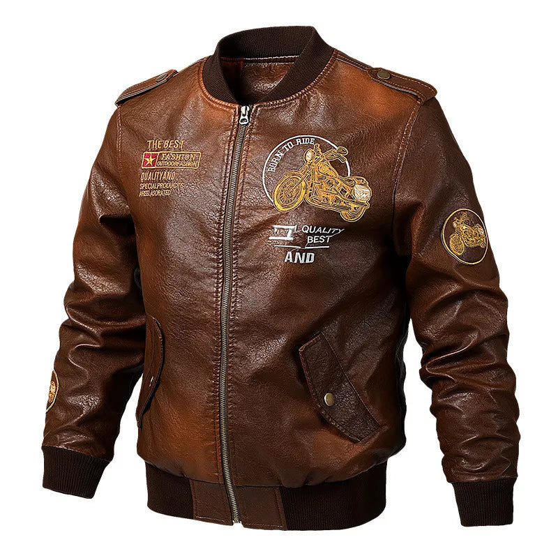 New Spring and Autumn Coat, Flying PU Leather Jacket, Slim Fit Hardcore Men's Youth Leather Jacket