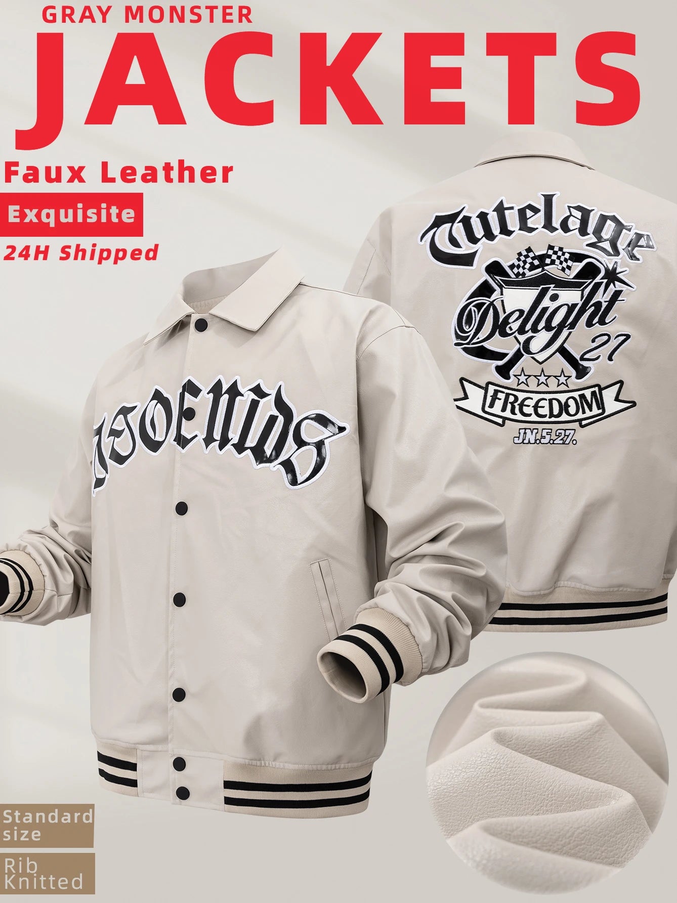 Men's Faux Leather Jackets Vintage Casual Fashion Outwear Loose Pu Leather Motorcycle Windbreaker BomberStyle Jackets
