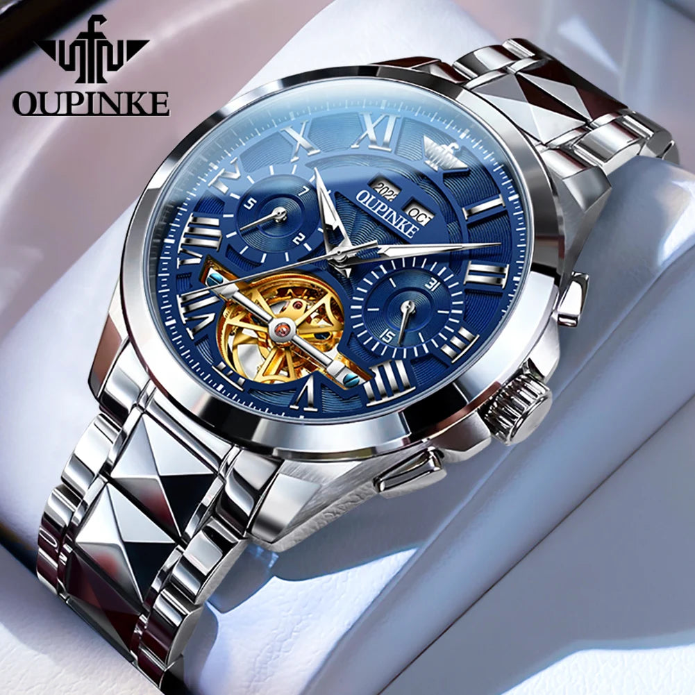 OUPINKE 3236 Men Watch Hollow Skeleton Date Luxury Mechanical Watch For Men Deep Waterproof Roman Scale Male Business Wristwatch