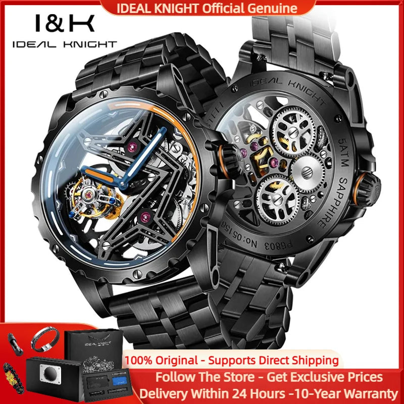IDEAL KNIGHT 6803 Tourbillon Watch Automatic Mechanical Watch Luminous Waterproof Clock High Quality Fashion Business Men Watch