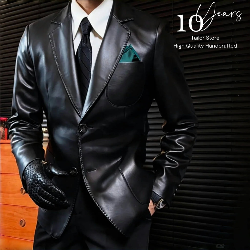 New Men Leather Clothes Suits Slim Fit Casual Lapel Formal Wear Jackets Youth Handsome Leather Soft leather Jacket
