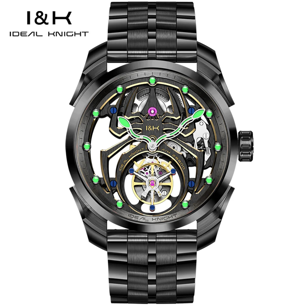 IDEAL KNIGHT 6802 Automatic Watch For Men Hollow Skeleton Mechanical Wristwatch Waterproof Tourbillon Man Watch Sapphire Mirror