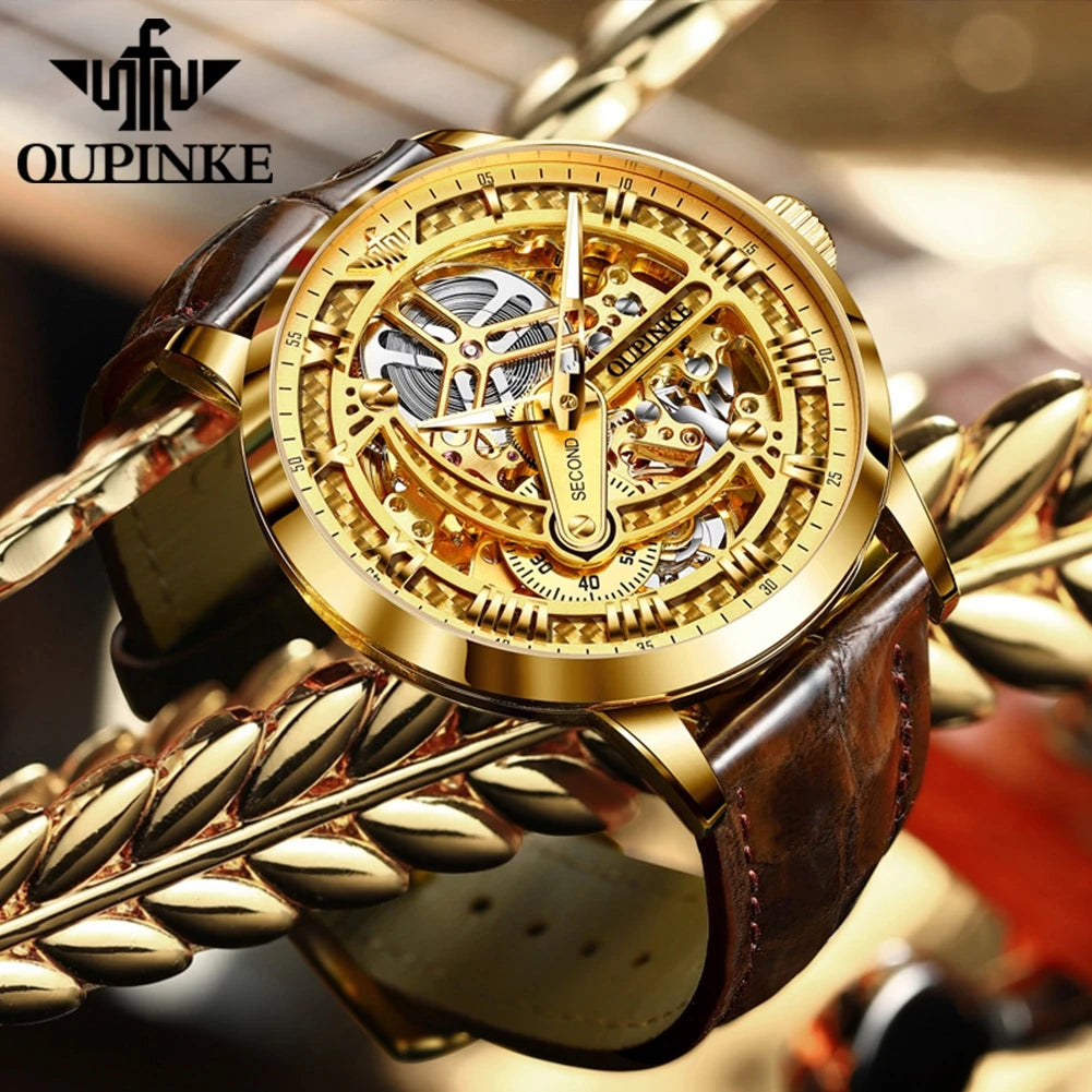 OUPINKE Great Price Reduction Luxury Brand Men Watch Gold Fully Automatic Mechanical Watch Waterproof Luminous Original Watch