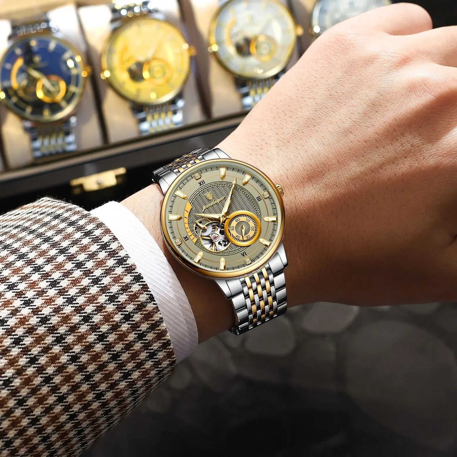 POEDAGAR Top Luxury Men Clock Luminous Hollow Tourbillon Automatic Man Wristwatch Mechanical Stainless Steel Men's Watches Reloj