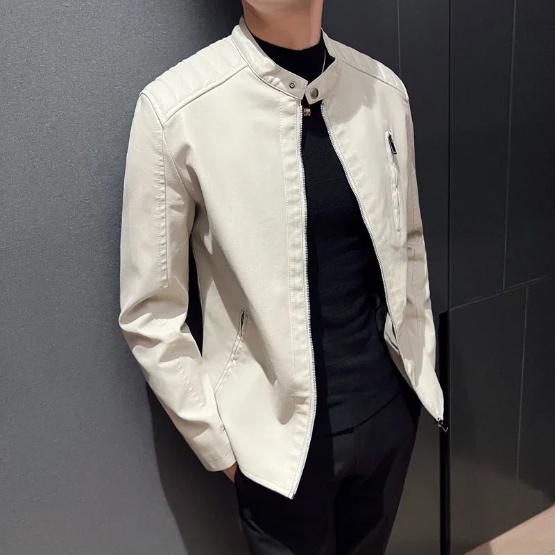 Mens Leather Jackets Fashion Trend Simple Personality Men's Spring PU Leather Mens Jackets Slim Windbreaker