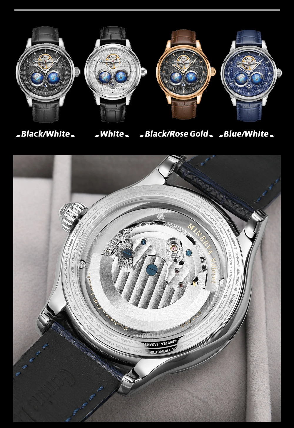 SEAKOSS Luxury Double Earth Rotating Men's Mechanical Watch Automatic Movement Waterproof Clock Pilots Men 1963 Flywheel Watches