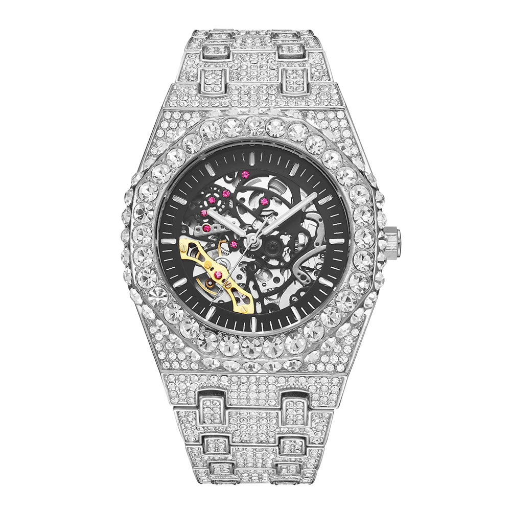 Automatic Watch For Men Luxury Full Ice Out Business Tourbillon Watches Bling Diamond Gold Male Mechanical Wristwatch Hot Sale
