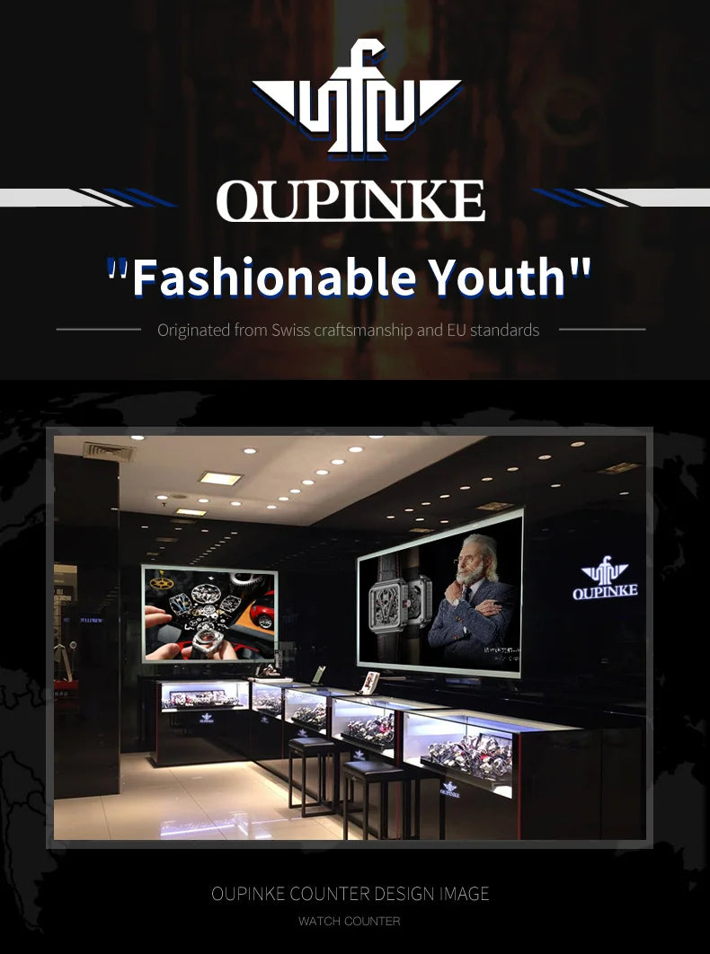 OUPINKE 3179 Men's Watches Top Brand Skeleton Tonneau Automatic Mechanical Luxury Original Watch for Men 5m Waterproof Man Watch