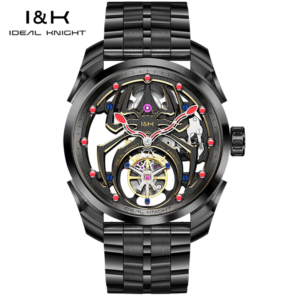 IDEAL KNIGHT 6802 Automatic Watch For Men Hollow Skeleton Mechanical Wristwatch Waterproof Tourbillon Man Watch Sapphire Mirror