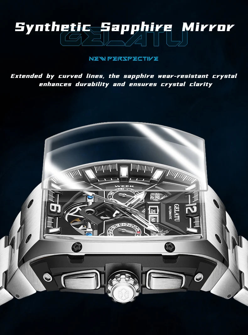 GELATU 6013 Luxury Men Hollow Automatic Mechanical Watch Waterproof Multi functional Original Men Watch Formal Watch Reloj