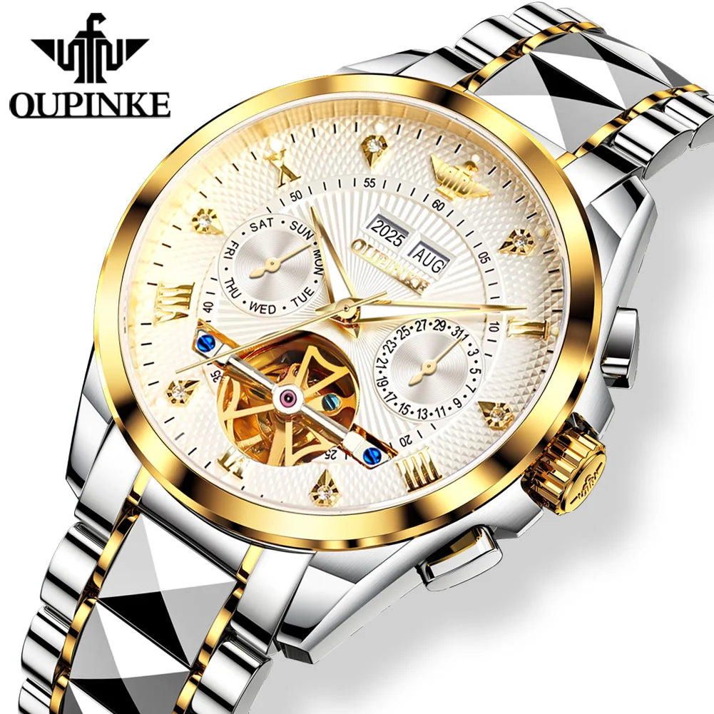 OUPINKE 3270 Mens Watch Automatic Mechanical Watch﻿ Waterproof Luminous Watches For Man Tungsten Steel Imported Movement Reloj