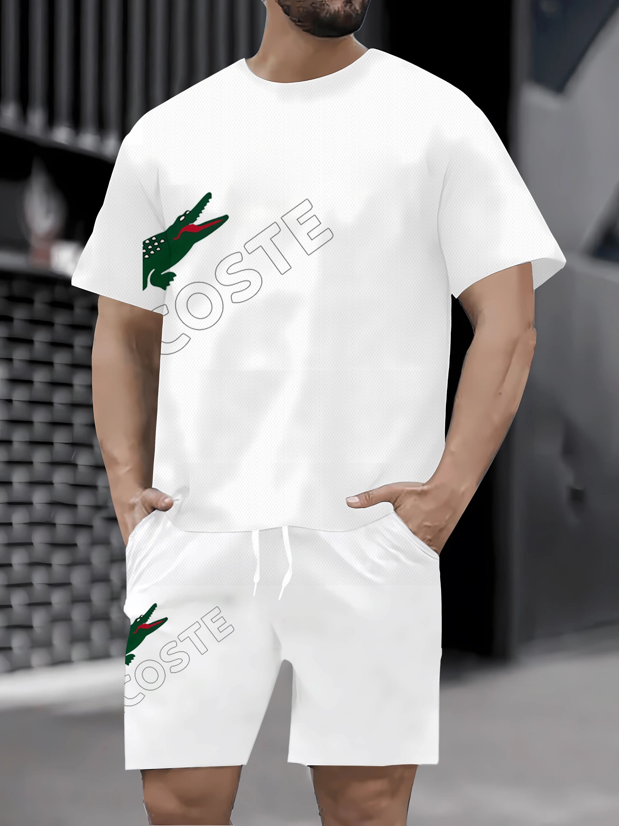 2025 summer new men's casual sports T-shirt shorts 2-piece set with letter print soft and comfortable outdoor men's clothing