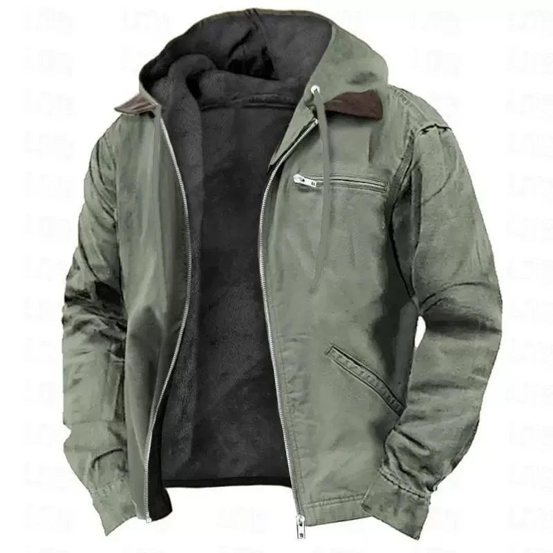 Autumn and Winter Fashion Solid Color Thickened Warm Hooded Workwear Jacket For Men Loose Sports Large Size High Quality Coat