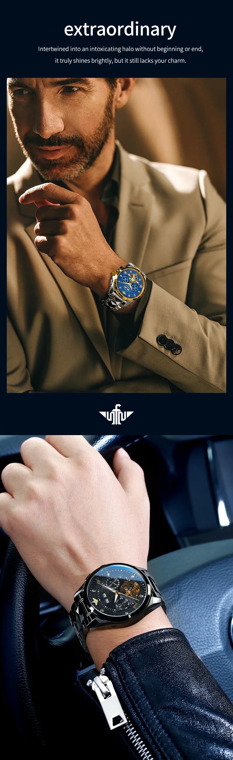 OUPINKE 3270 Mens Watch Automatic Mechanical Watch﻿ Waterproof Luminous Watches For Man Tungsten Steel Imported Movement Reloj