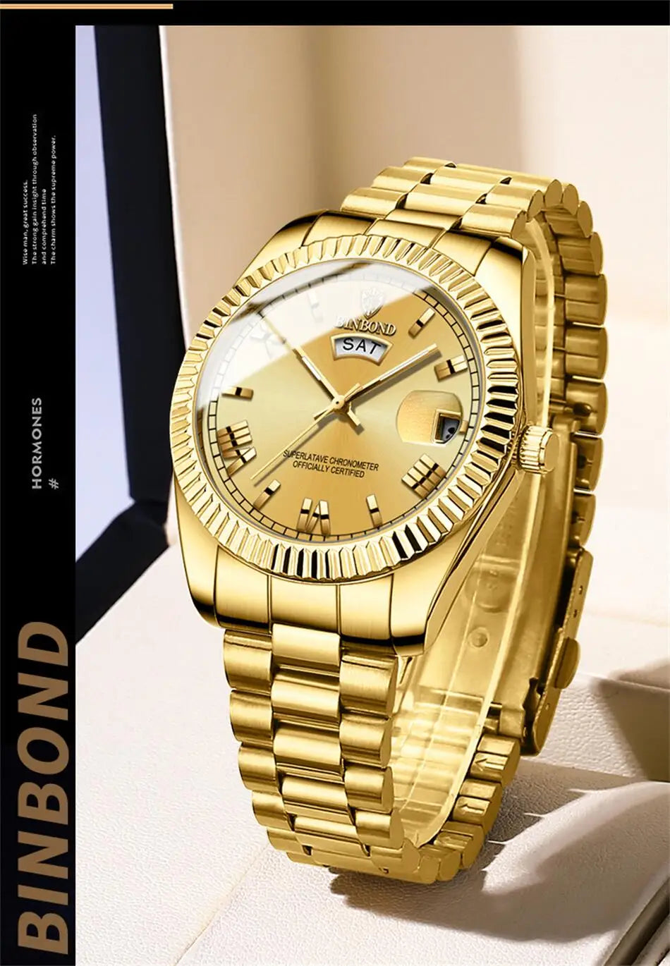 2025 New Men Business Watches Fashion Arabic Dial Steel Band Male's Luminous Waterproof Quartz Watch Set(Gift box regulator Box）