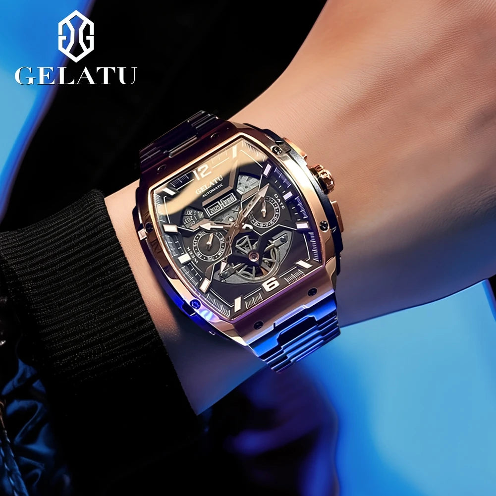 GELATU 6013 Hollow out Original Men Watch Top Luxury Fashion Waterproof Luminous Men's Automatic Mechanical Watch Sports Watch