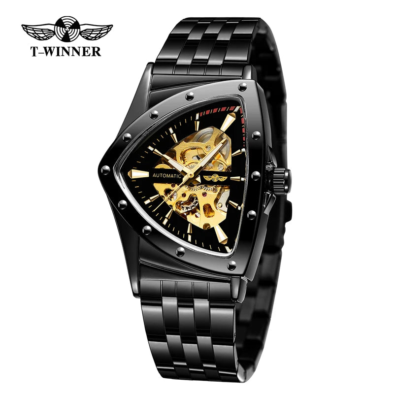 WINNER 395S Stainless Steel Top Brand Waterproof Triangle Skeleton Hollow Mechanical Sports Men's Automatic Watch reloj hombre