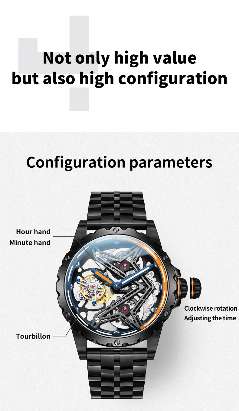 IDEAL KNIGHT 6803 Tourbillon Watch Automatic Mechanical Watch Luminous Waterproof Clock High Quality Fashion Business Men Watch