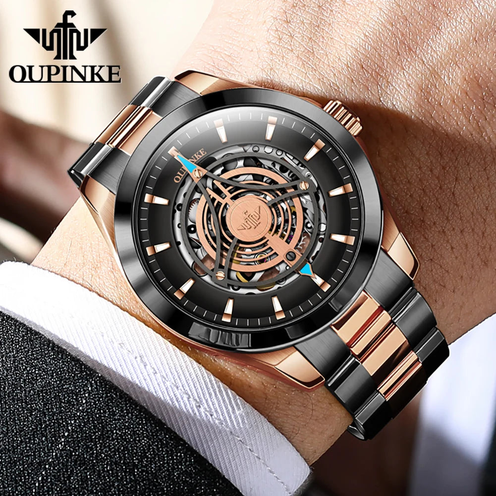 OUPINKE 3206 Men's Watches Sky Eye Automatic Mechanical Wristwatch for Man Waterproof Stainless Steel Luminous Sapphire Luxury
