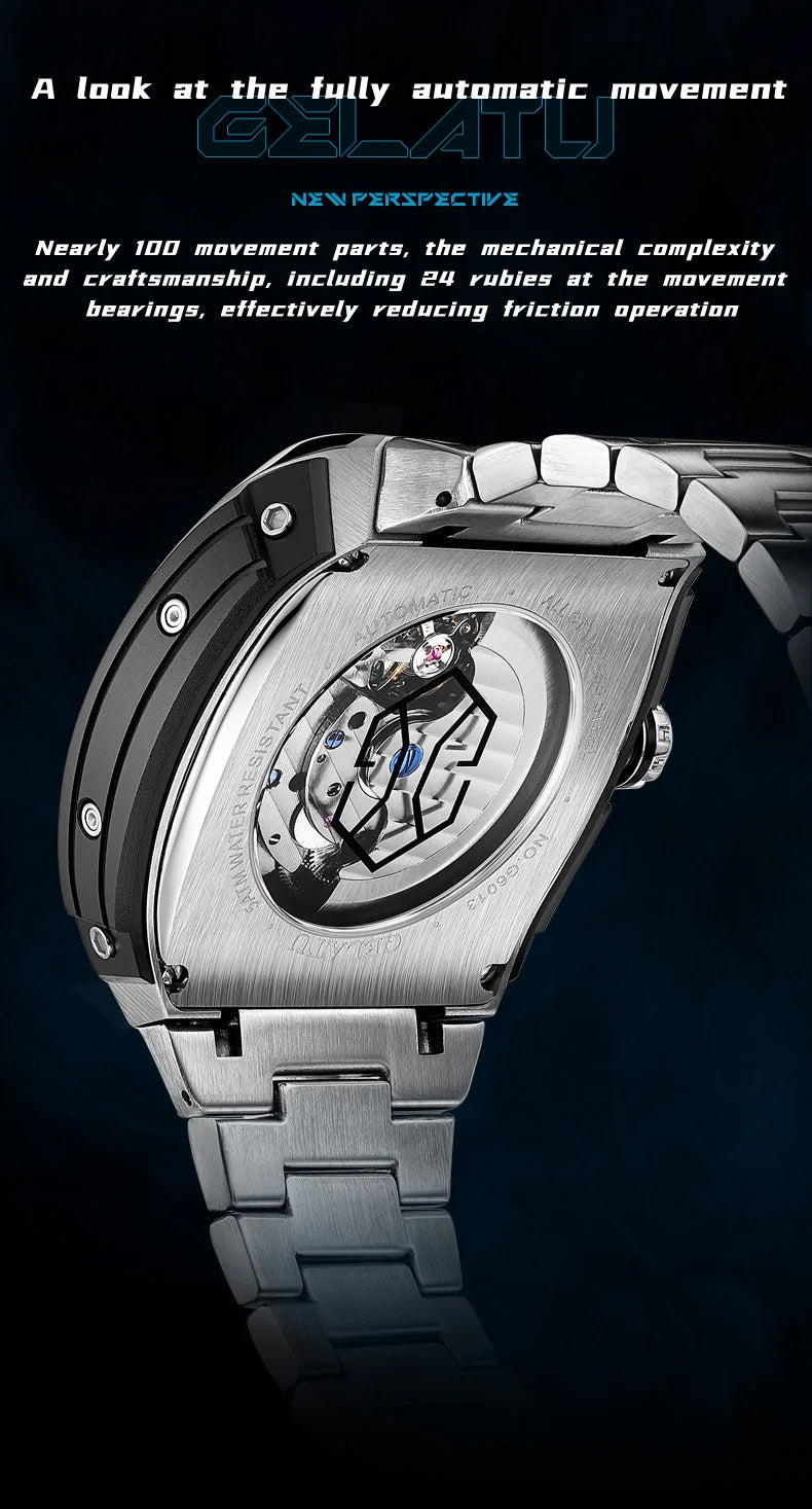 GELATU 6013 Luxury Men Hollow Automatic Mechanical Watch Waterproof Multi functional Original Men Watch Formal Watch Reloj