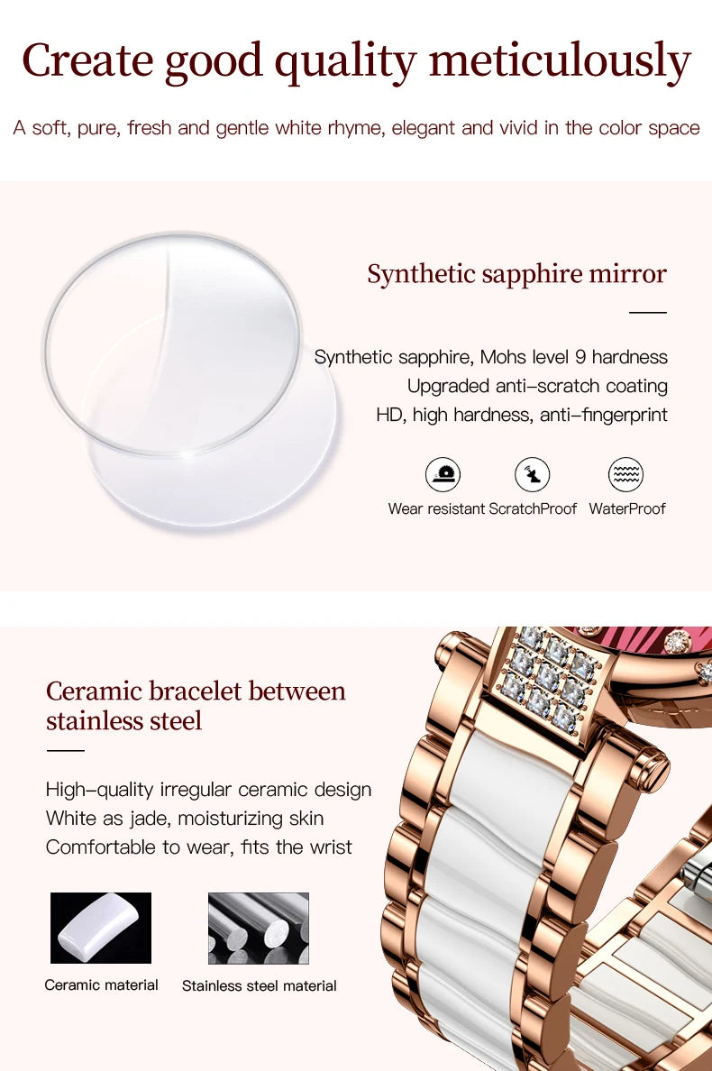 OUPINKE 3211 Women's Watch Elegant Rose Gold Diamond Ceramic Automatic Machinery Women's Watch Luxury Brand Women's Bracelet Set