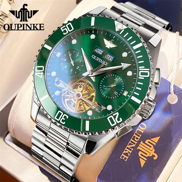 OUPINKE Automatic Mechanical Watches for Men White Black Panda Eye Skeleton Luxury Top Brand Sapphire Mirror Male Diving Watches