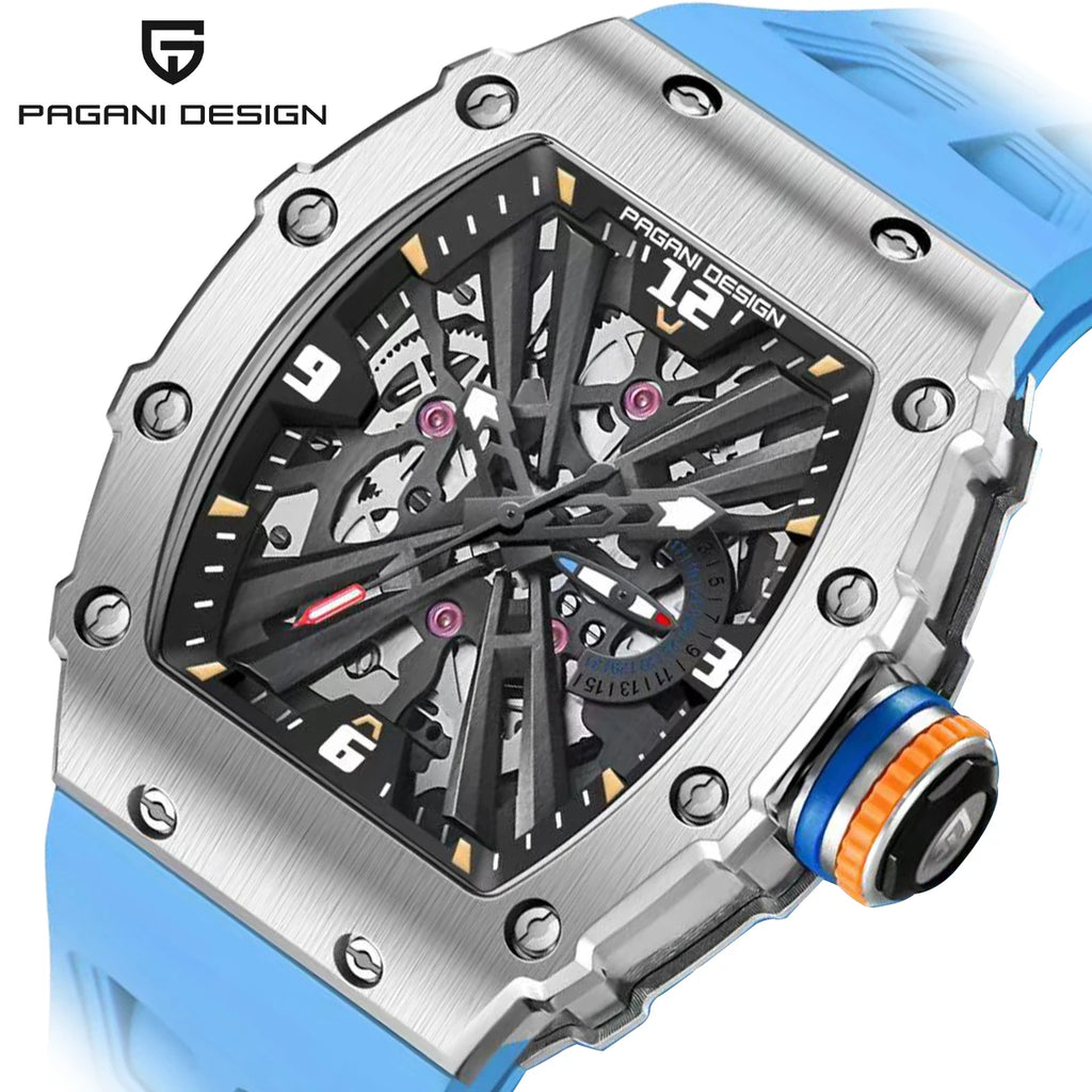 PAGANI DESIGN New VH65 Watch For Men Skeleton Quartz Wristwatch Sapphire Glass Silicone Original Luxury Men Watch Gift With Box
