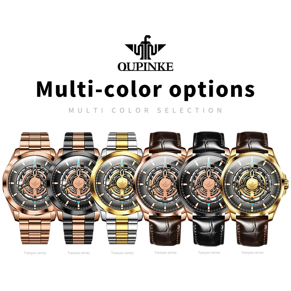 OUPINKE 3206 Men's Watches Sky Eye Automatic Mechanical Wristwatch for Man Waterproof Stainless Steel Luminous Sapphire Luxury