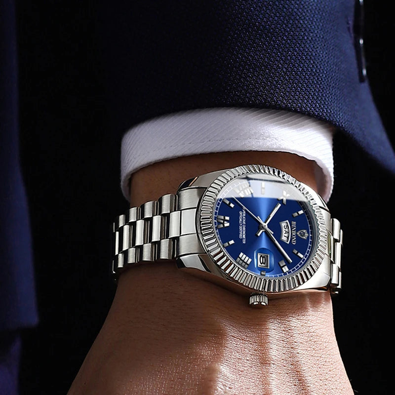 2025 New Men Business Watches Fashion Arabic Dial Steel Band Male's Luminous Waterproof Quartz Watch Set(Gift box regulator Box）