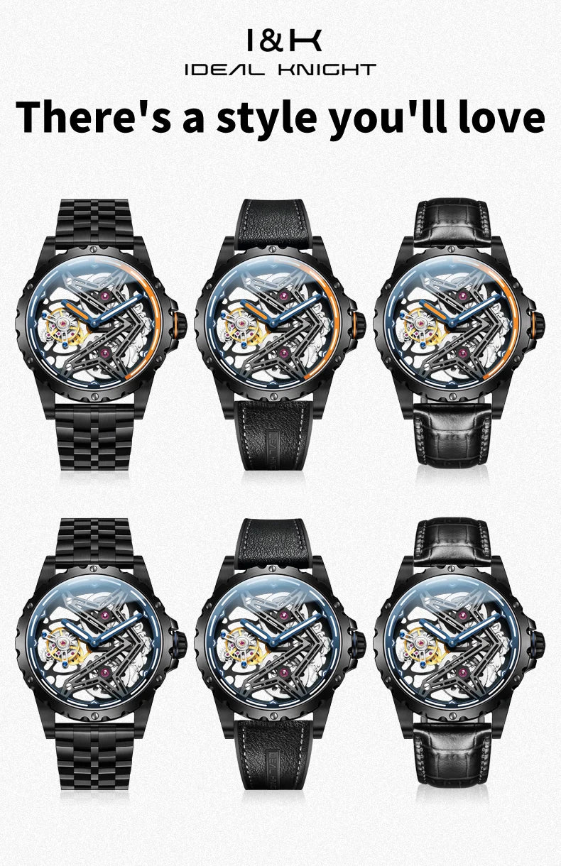 IDEAL KNIGHT 6803 Tourbillon Watch Automatic Mechanical Watch Luminous Waterproof Clock High Quality Fashion Business Men Watch