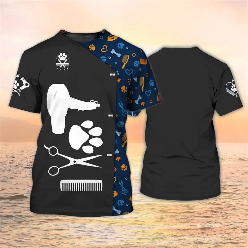 3D Print Pet Groomer Grapgic T-Shirts For Men Women Dog Cat Grooming Pattern Tee Tops Casual O-Neck Oversized TShirt Streetwear
