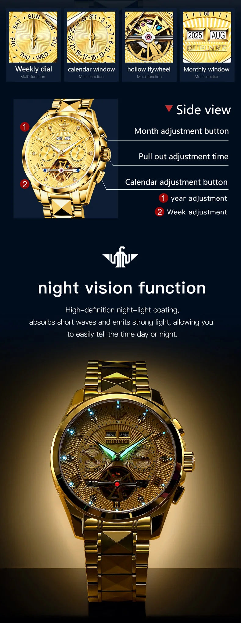 OUPINKE 3270 Mens Watch Automatic Mechanical Watch﻿ Waterproof Luminous Watches For Man Tungsten Steel Imported Movement Reloj