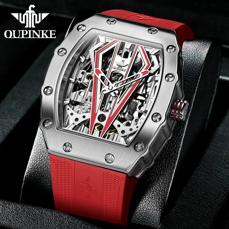 OUPINKE A3179 Mens Watch Luxury Original Brand Skeleton Automatic Mechanical Watch 50M Waterproof Luminous Silicone Strap Watch