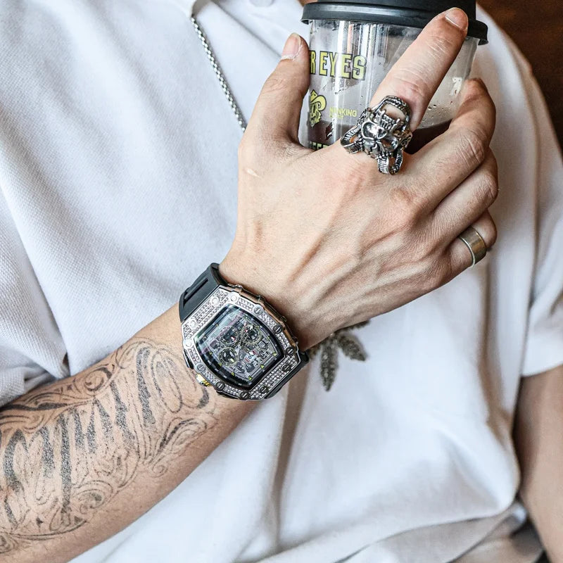 Large dial wine barrel shaped watch for men, authentic high-end mechanical watch, men's high-end feel, fully automatic pure mech