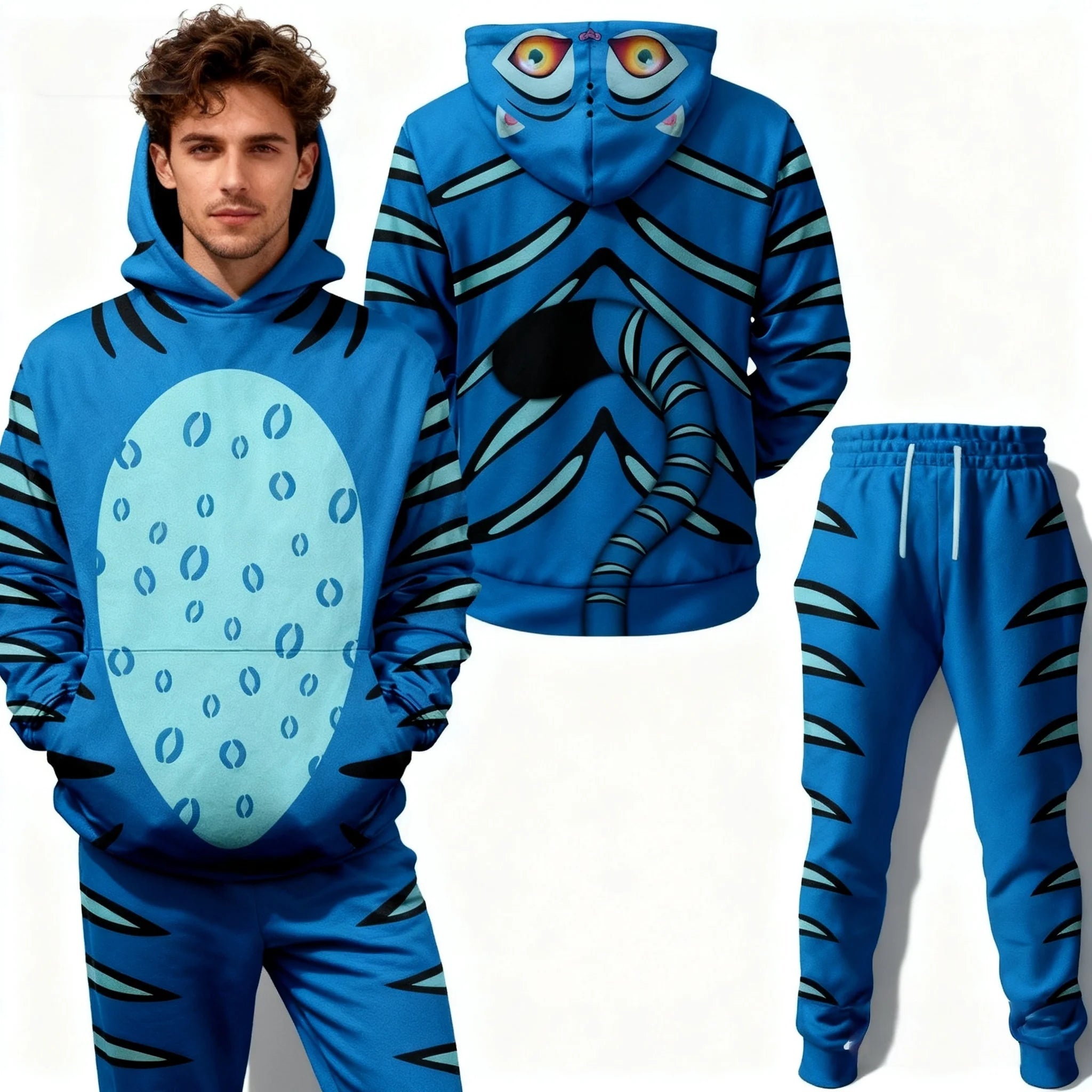 Autumn and Winter Hoodie Set Cosplay Tiger Witch Hunting Group Oversized Korean Style American Street Adult Men and Women