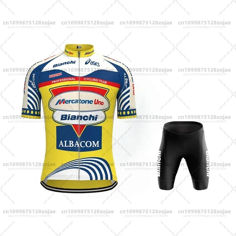2025 Men's Retro Short Sleeve Jersey BIANCHI Cycling Jersey Bicycle Summer Short Sleeve Quick Dry Cycling Suit Kit