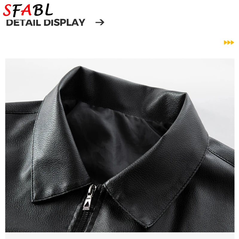 New Classic Leather Jacket Men Autumn Winter Casual Motorcycle PU Jacket Biker Leather Coat Men Fashion Warm Overcoat Black 3XL