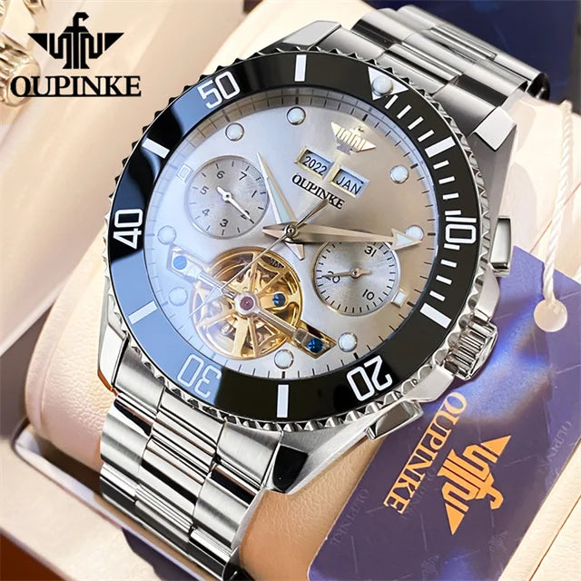 OUPINKE Automatic Mechanical Watches for Men White Black Panda Eye Skeleton Luxury Top Brand Sapphire Mirror Male Diving Watches