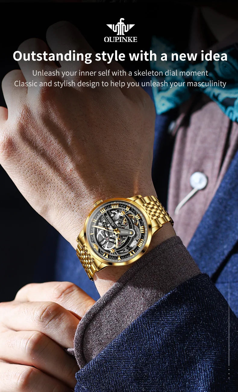 OUPINKE Great Price Reduction Luxury Brand Men Watch Gold Fully Automatic Mechanical Watch Waterproof Luminous Original Watch