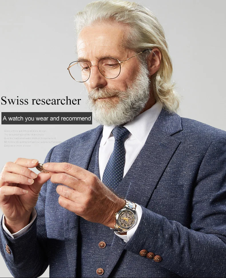 OUPINKE Tungsten Steel Strip Men's Watches Fully Transparent Dial Automatic Mechanical Watch Waterproof Sapphire Mirror Surface