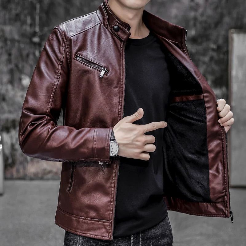 Male Leather Jackets Men Zipper Long Sleeve Fashion Brand Leather Jackets Short Cool Spring Autumn Biker Men Plus Size Jacket