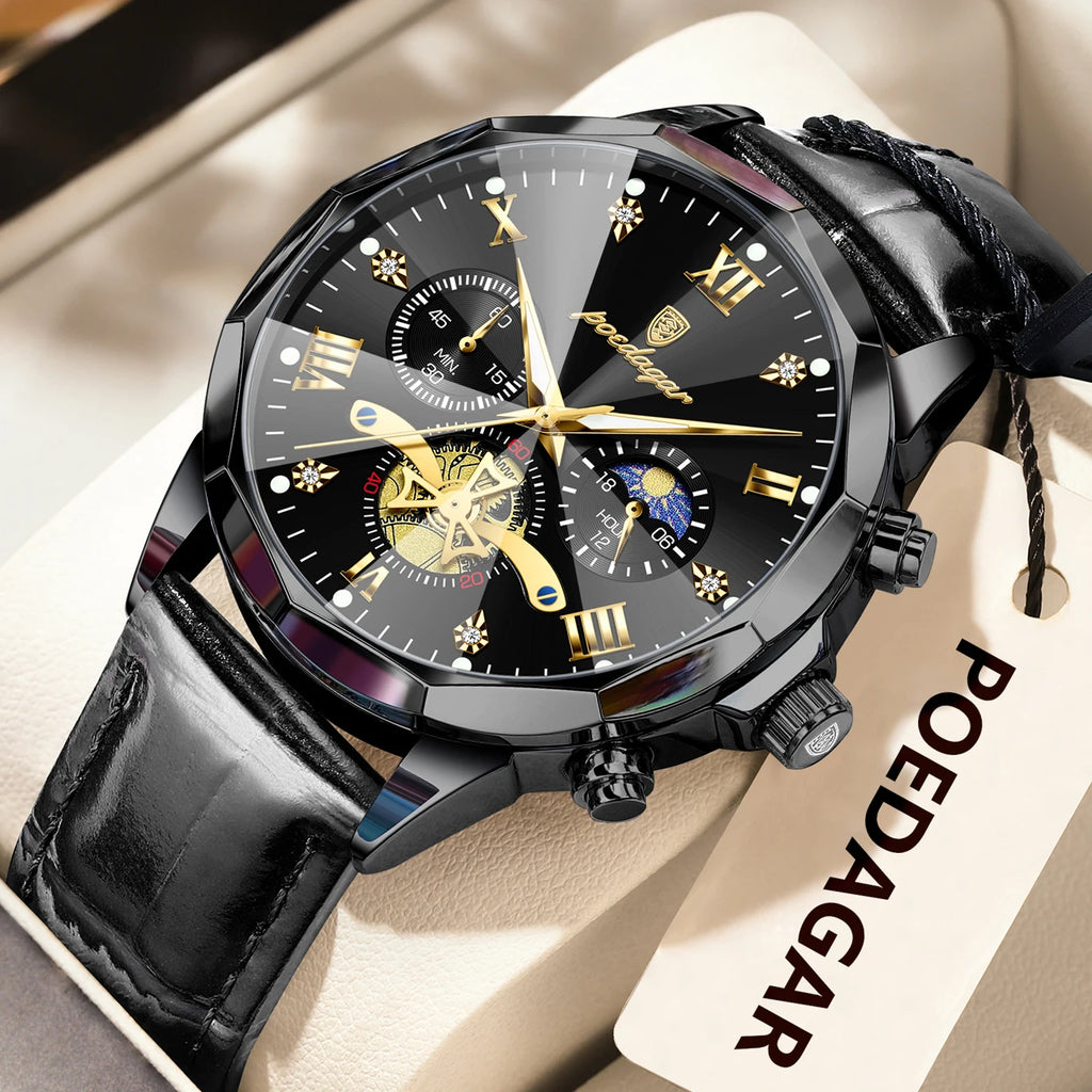 POEDAGAR Military Luxury Men Wristwatch Quartz Waterproof Luminous Chronograph Leather Man Watch Sports Men's Watches Male Reloj
