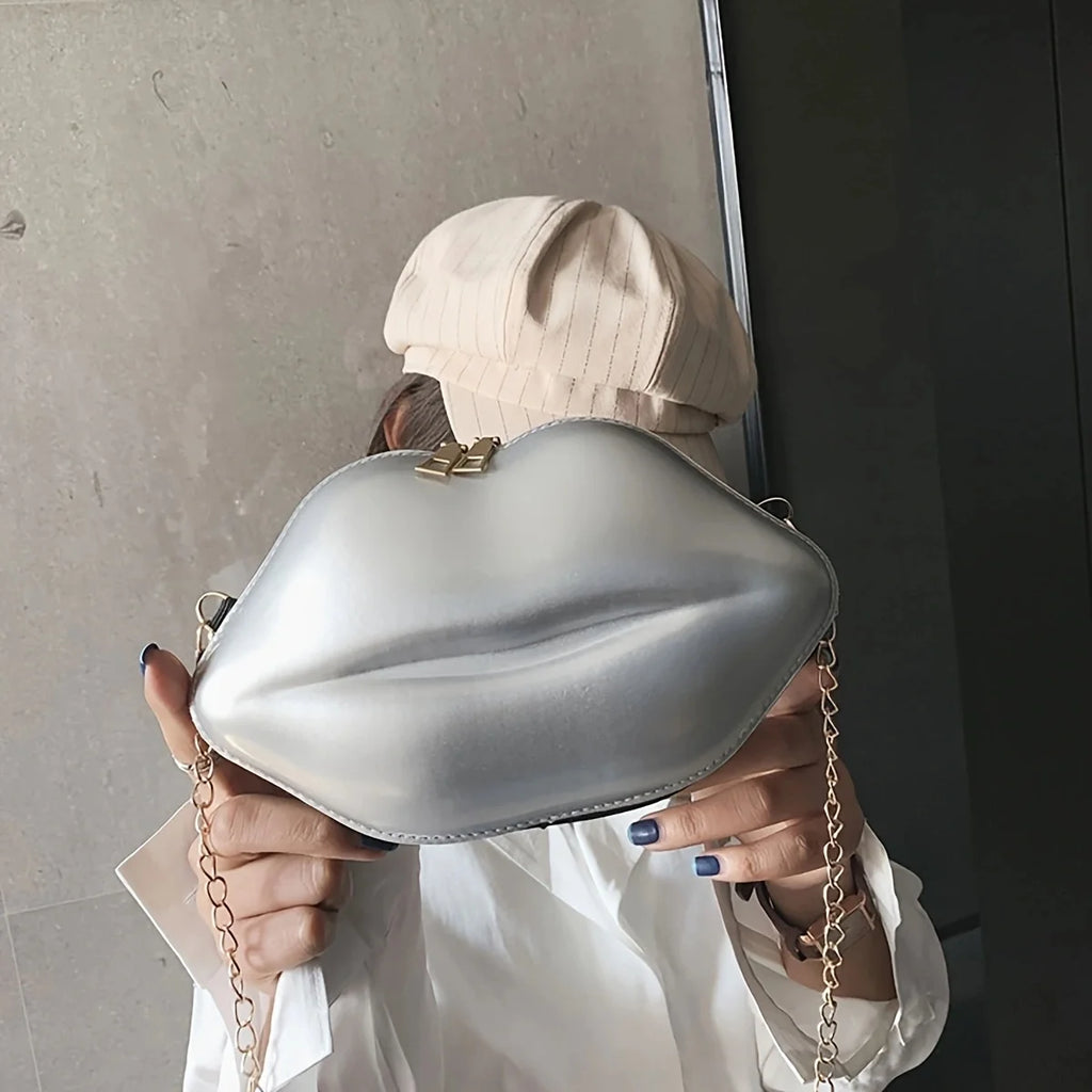 1pc Niche Red Lip Shaped Chain Bag, Novelty Mini Shoulder Bag, Women's Stylish Zipper Bag