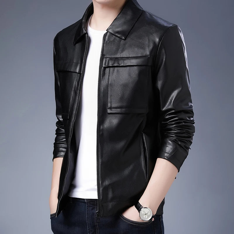 Leather Men's Coat 2024 Spring Fall New Trend Plankton Handsome Motorcycle Overcome Casual Leather Jacket Men Handsome Coat