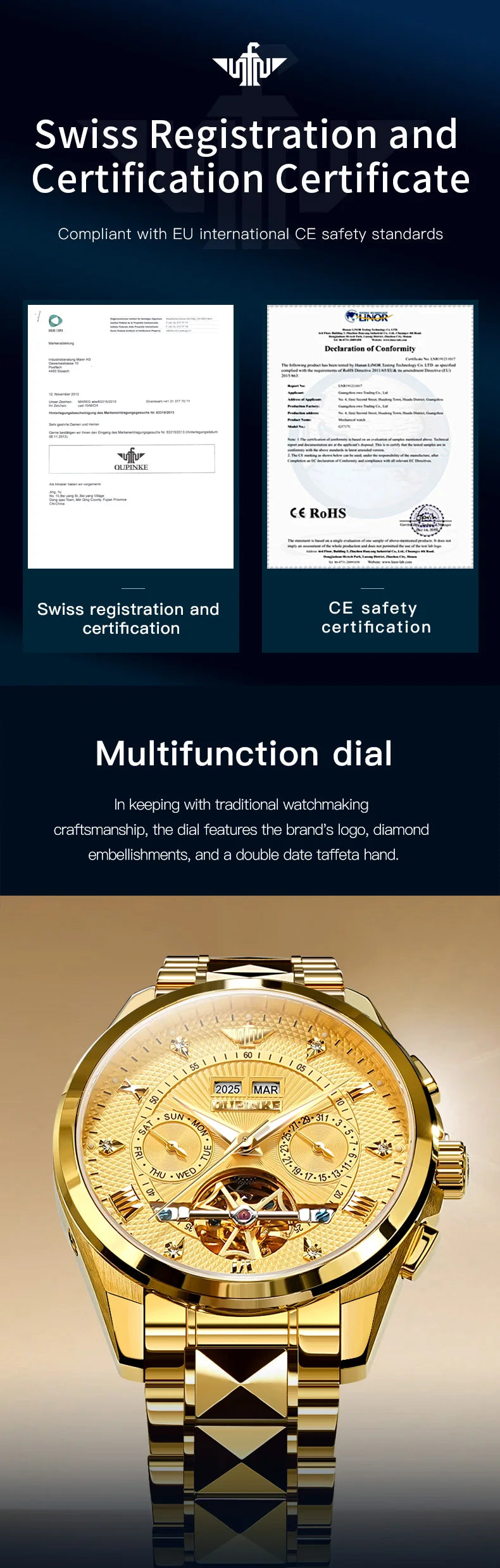 OUPINKE 3270 Mens Watch Automatic Mechanical Watch﻿ Waterproof Luminous Watches For Man Tungsten Steel Imported Movement Reloj