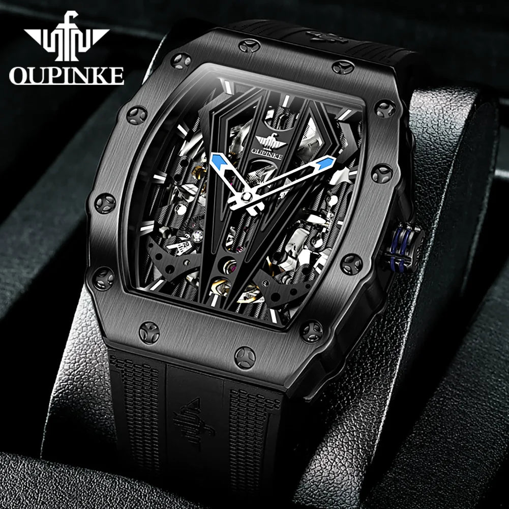 OUPINKE A3179 Mens Watch Luxury Original Brand Skeleton Automatic Mechanical Watch 50M Waterproof Luminous Silicone Strap Watch