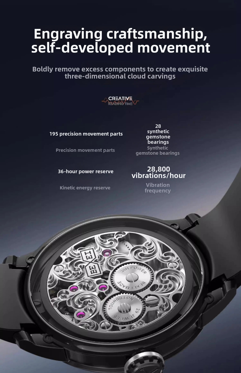 BEXEI 2025 skeleton synthetic sapphire manual tourbillon mechanical movement wrist watch for men Luxury  waterproof Reserve 36H