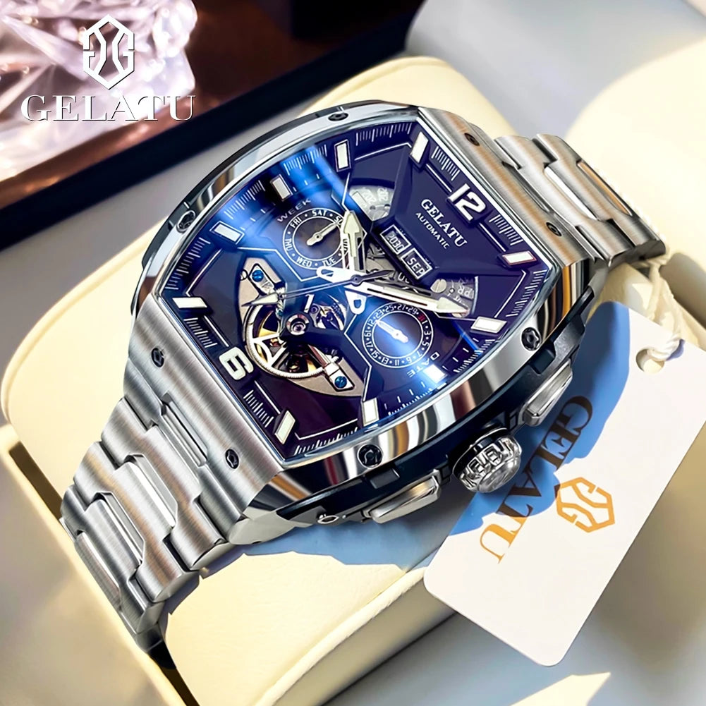GELATU 6013 Luxury Men Hollow Automatic Mechanical Watch Waterproof Multi functional Original Men Watch Formal Watch Reloj