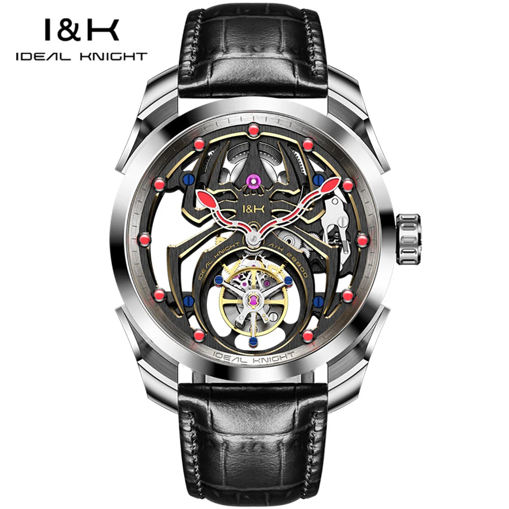 IDEAL KNIGHT 6802 Automatic Watch For Men Hollow Skeleton Mechanical Wristwatch Waterproof Tourbillon Man Watch Sapphire Mirror