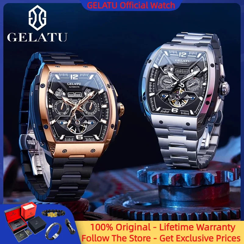 GELATU 6013 Luxury Men Hollow Automatic Mechanical Watch Waterproof Multi functional Original Men Watch Formal Watch Reloj